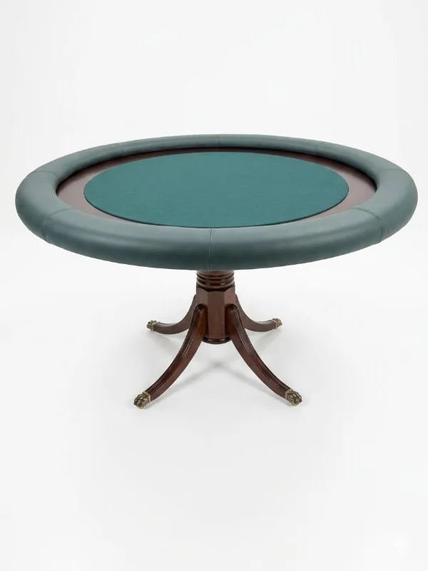 The Regency table with leather insert removed, revealing the baize playing surface and mahogany chip rack